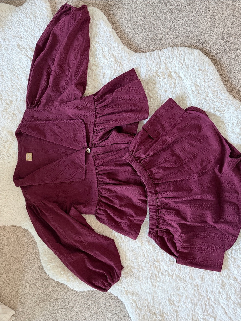 Free-est (Free People) shorts in burgundy Textured Fabric and peplum qtr length